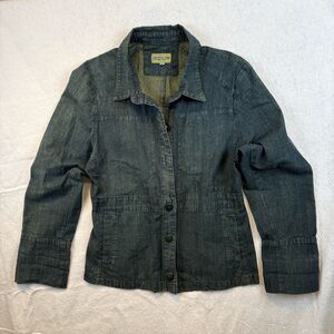 Iridium 100% Cotton Denim Blazer Jacket S Small Green Garment Wash Lagenlook